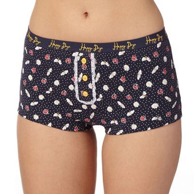 Navy ladybird and daisy print shorts